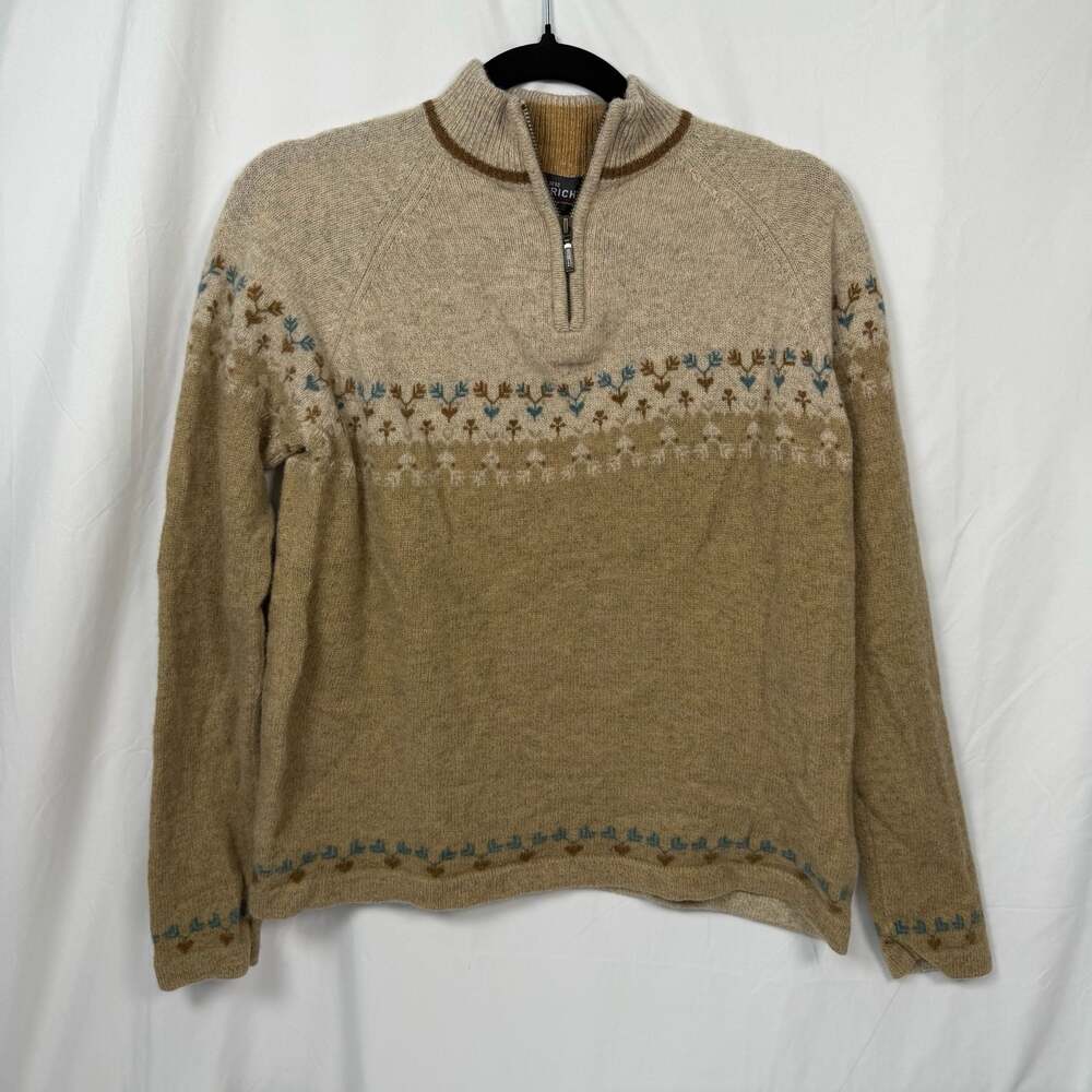 Woolrich Women's 100% Lambs Wool Fair Isle Quarter Zip Sweater Size L